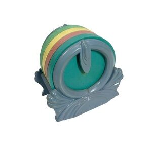 VINTAGE FIESTA Colorful Pastel 5 Piece Coaster Set with Holder